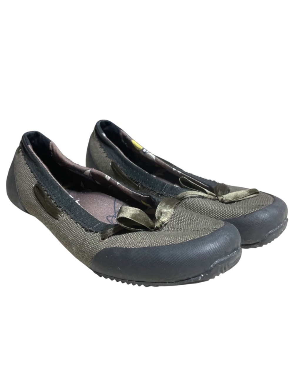 Teva Hiking Flats 8 Canvas Ballet Olive Green Bow Round Toe Slip-on Shoes